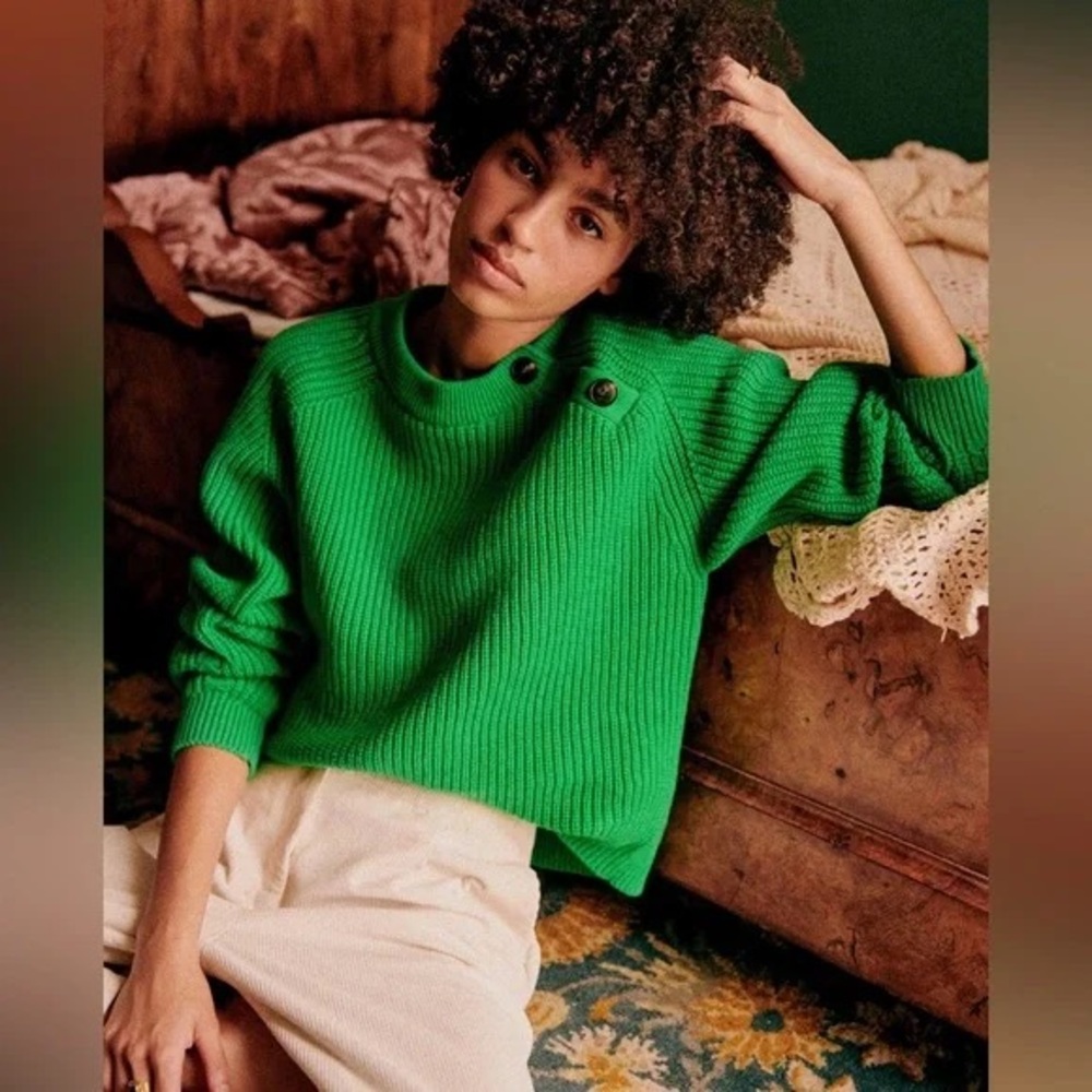Sézane Darius Wool Cotton Sweater Jumper in Bright Green